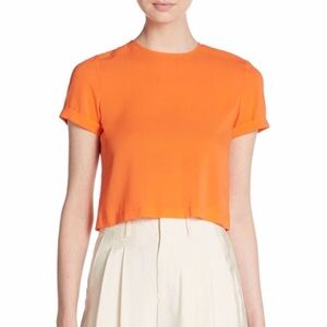 Alice + Olivia Orange Silk Crop Tee Back Zip